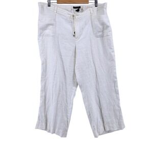 Lauren Ralph Lauren Womens 20W White Linen Plus Size Cropped Pants Resort Cruise